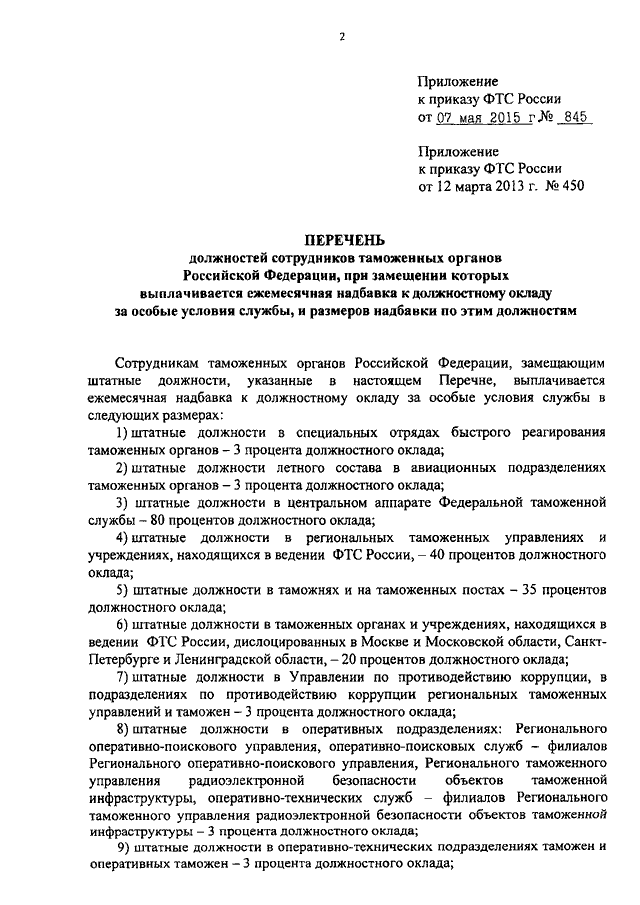 ПРИКАЗ ФТС РФ От 07.05.2015 N 845 "О ВНЕСЕНИИ ИЗМЕНЕНИЙ В ПРИКАЗ.