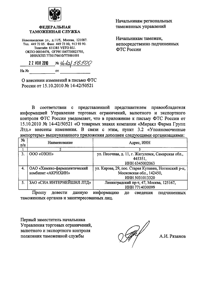 Письмо в россельхознадзор образец