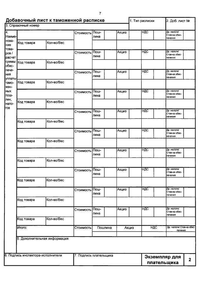 Таможенная расписка образец