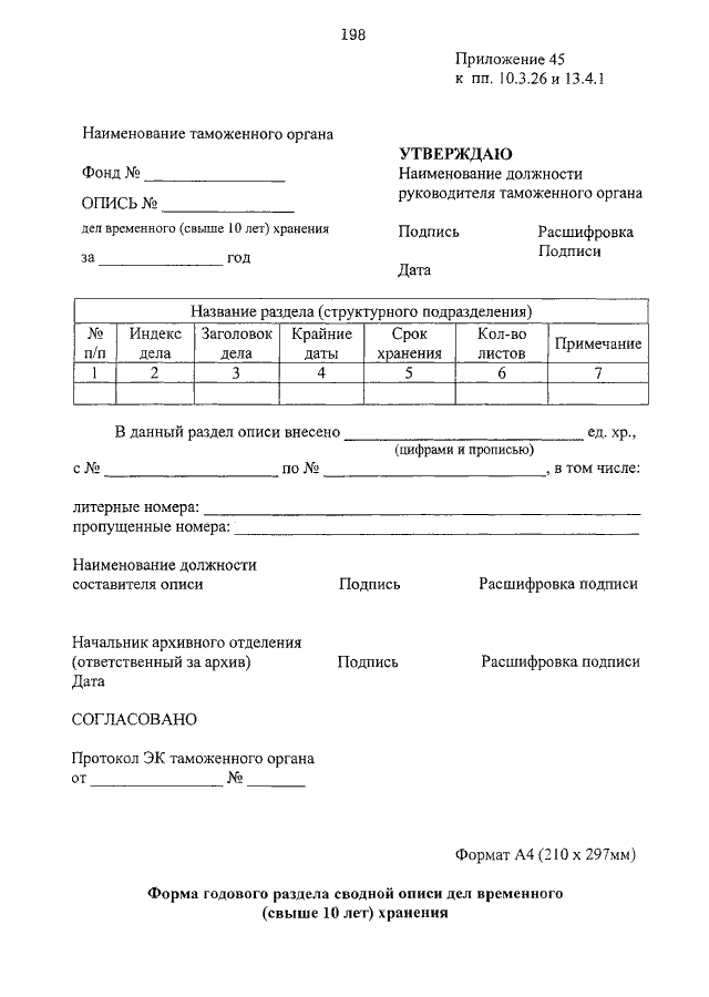 Опись дел временного хранения образец
