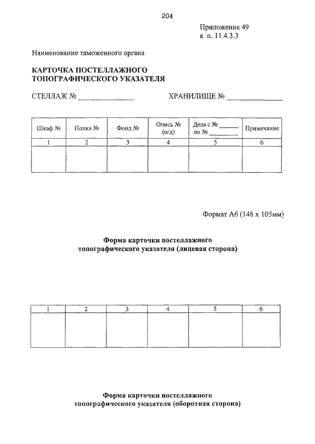 Образец заполнения карточки пофондового топографического указателя