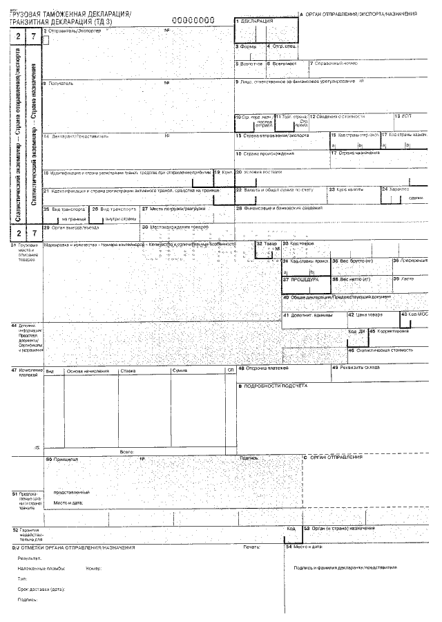 Транзитная декларация т1 образец