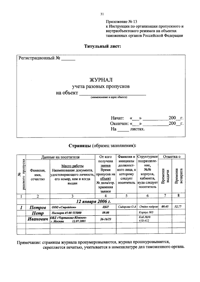 Пропускного режима журнал в школе образец