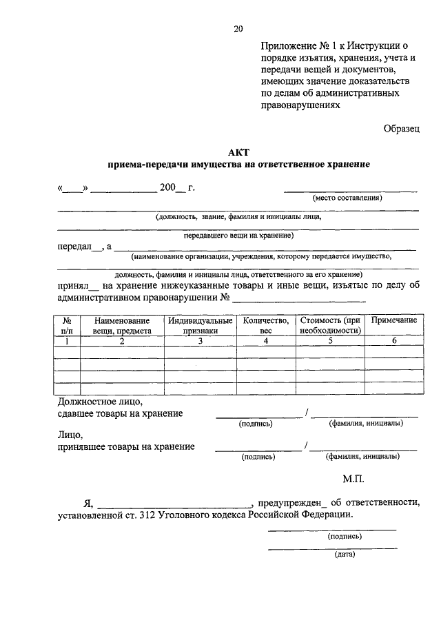 Акт об изъятии документов образец